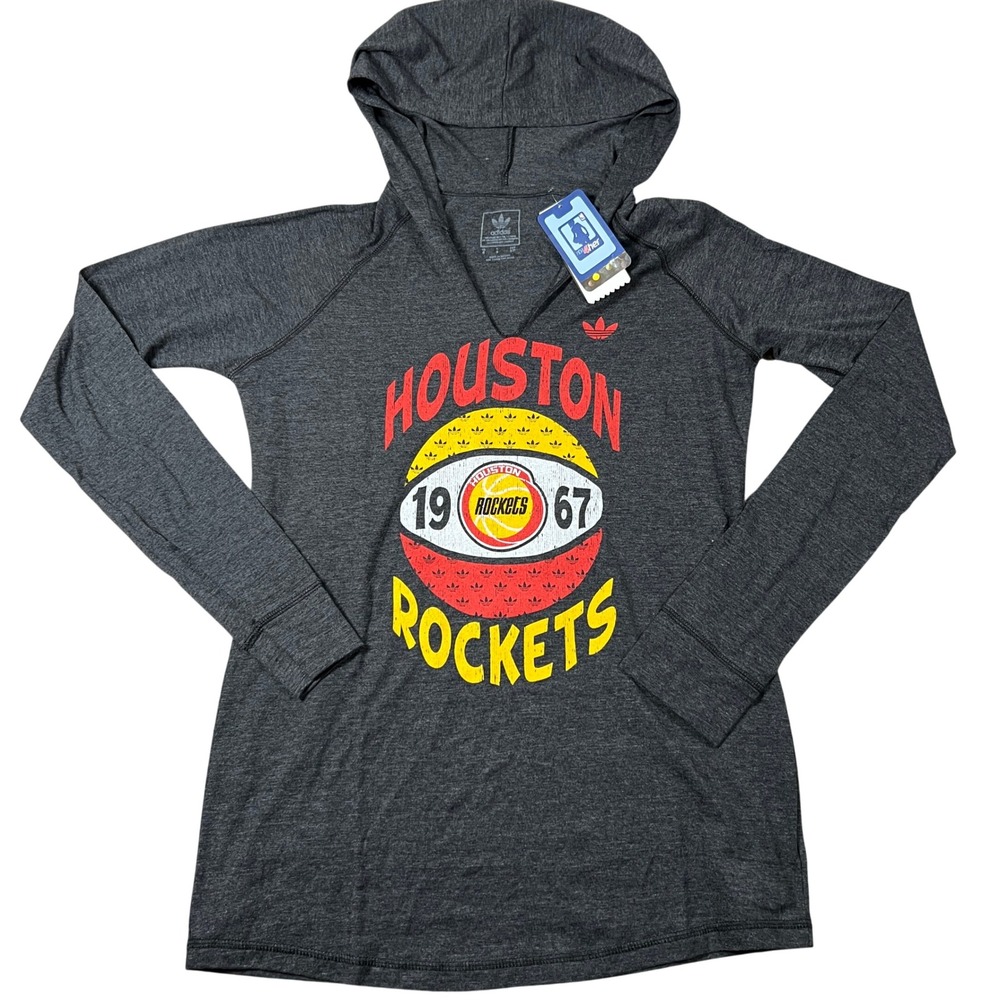 Adidas Houston Rockets NBA Women Small Gray Hooded V-Neck Long Sleeve‎